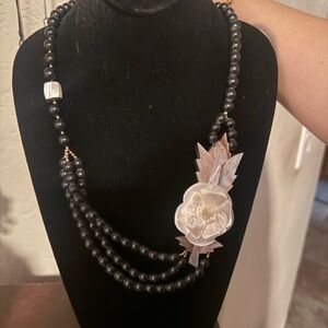 Elegant Black Beaded Necklace with Floral Accent